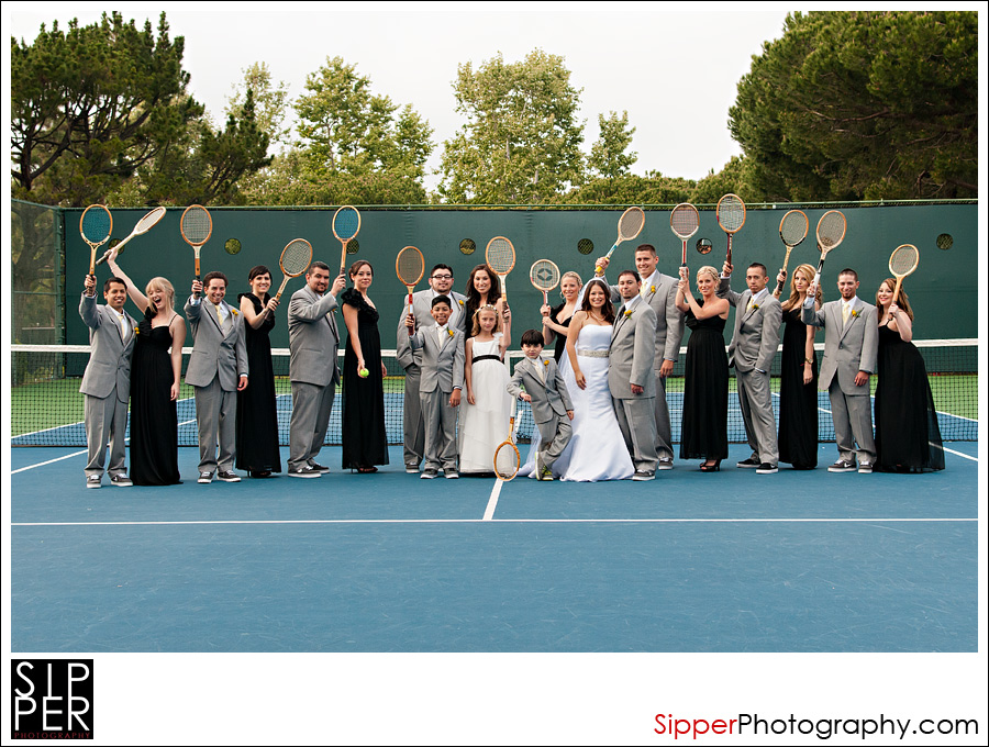 Wedding Party Shot on the Tennis Courts